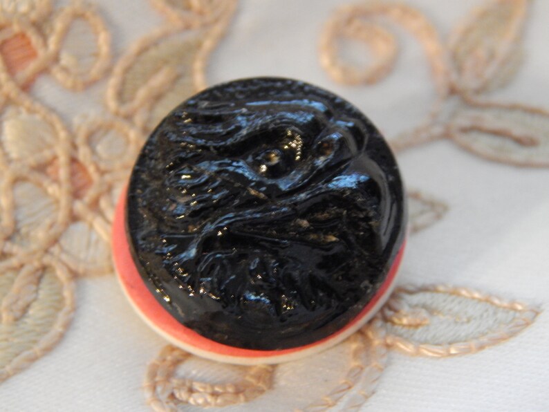 Molded Thick Black Glass Button Shank Repair Eagle Head