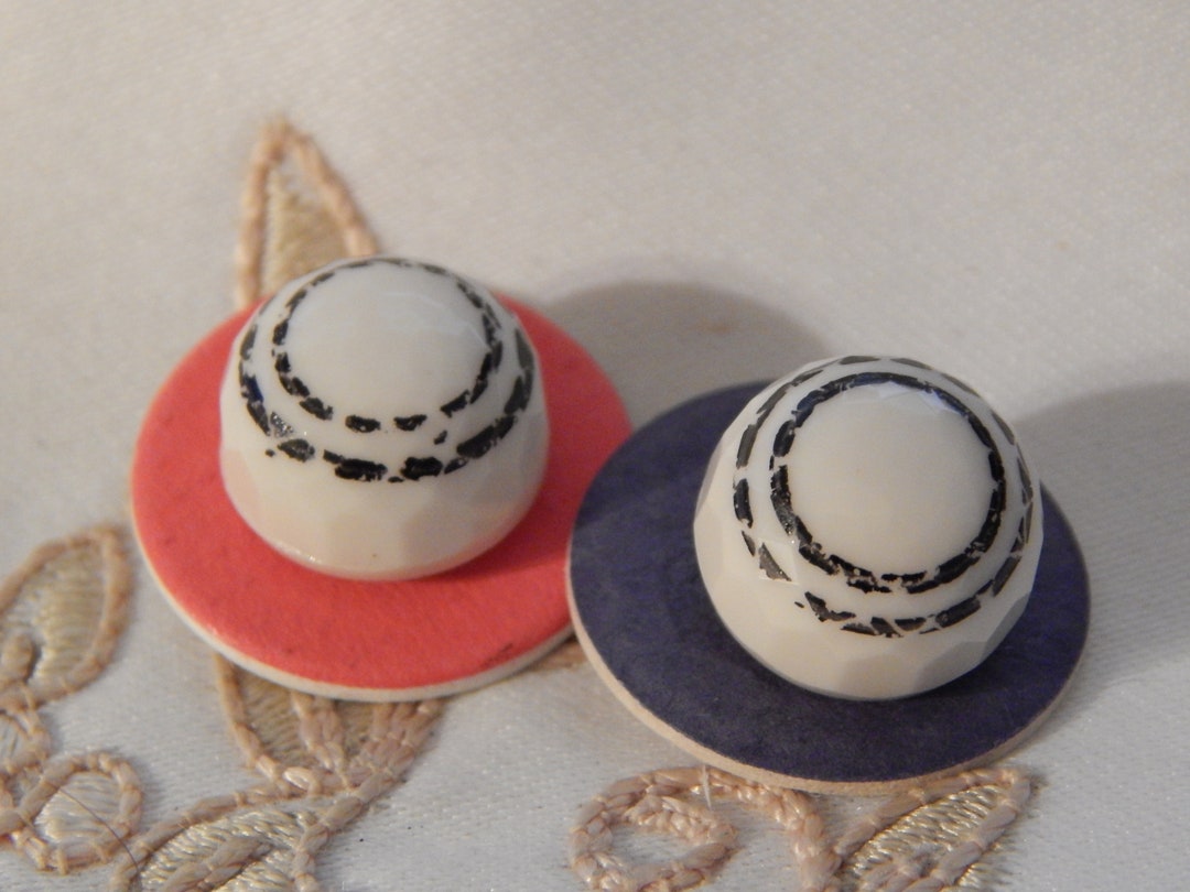 Domed Cream Color Glass With Two Rings of Black Paint 2 Like Etsy