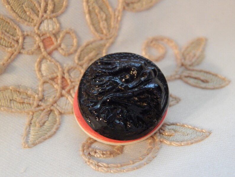 Molded Thick Black Glass Button Shank Repair Eagle Head