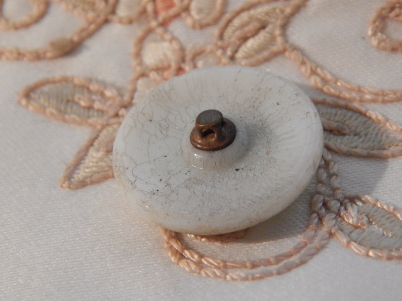 Antique Milk Glass Button with a Green Lacquer Finish