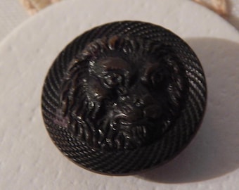 Lions Head - Molded Dyed Black Horn Material Button with Pic Mark