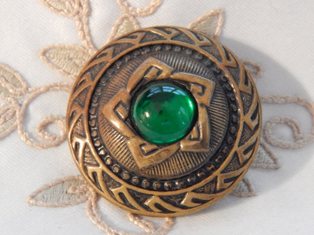 Green Glass Center Antique Button - Cloak or Coat Button - Etsy