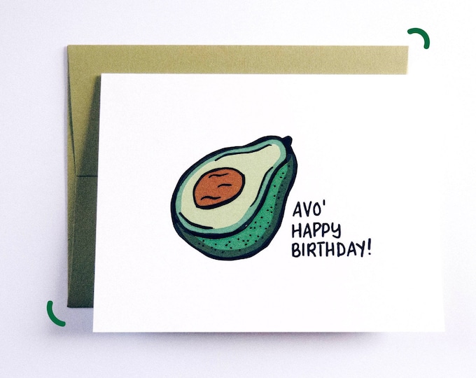 Avo Happy Birthday A2 Greeting Card 5.25"x4" with Envelope | Avocado Guacamole Food Cards