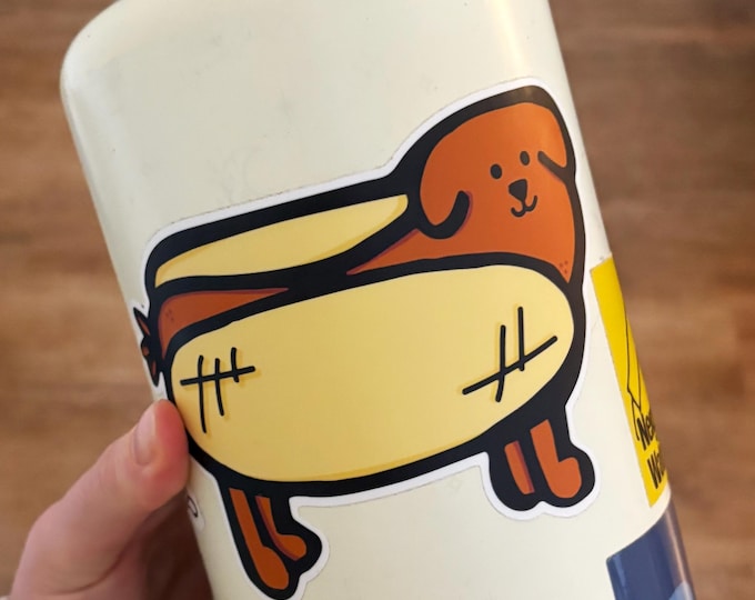 Hot Dog 5.5"x3.5" Vinyl Bumper Sticker Weiner Dog Puppy