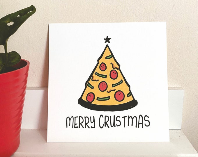 Crustmas Pizza Christmas Tree Card Stock Art Print 6"x6"