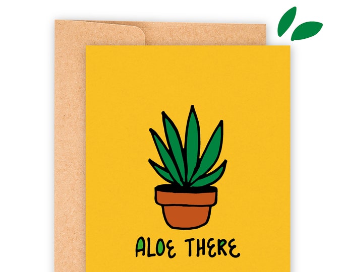 Aloe There A2 Greeting Card 5.5"x4.25" with Envelope | Aloe Vera Plant Green Hello
