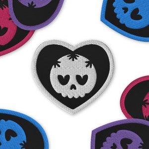 Heart Skull Embroidered Iron-On Patch ~ Skull Spooky Halloween