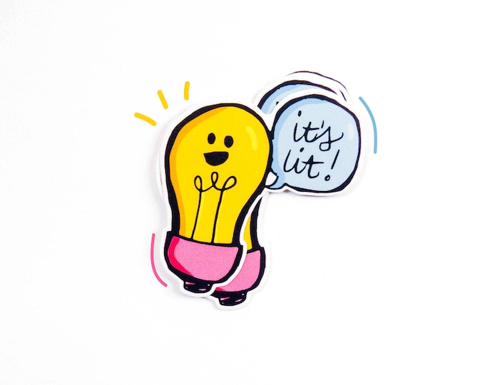 It's Lit 3" Die-Cut Vinyl Sticker ~ Lightbulb Bulbs Smiley Face Cute Bumper Stickers