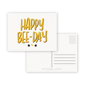 Happy Bee-Day A2 Double Sided Postcard - Bees Honey Birthday Card