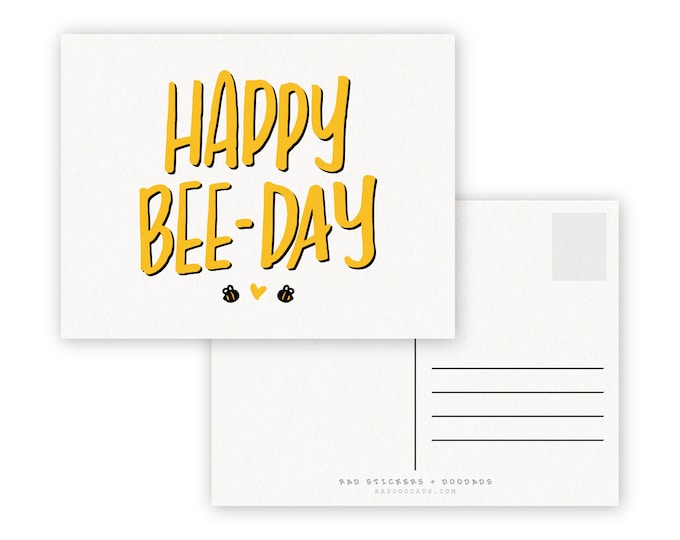 Happy Bee-Day A2 Double Sided Postcard - Bees Honey Birthday Card