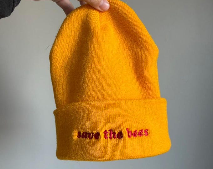 Save the Bees Yellow Cuffed Beanie