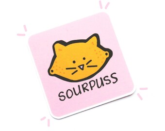 Sour Puss Vinyl Bumper Sticker 3" Cat Kitty Lemon