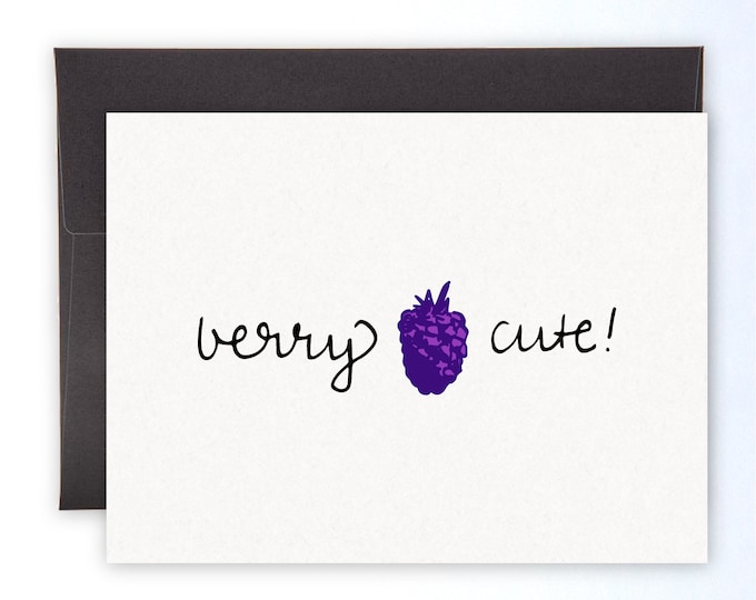 Berry Cute A2 Greeting Card 5.5"x4.25" with Envelope ~ Raspberry Fruity Fruit Purple Illustration ~