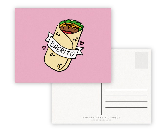 Baerito A2 Double Sided Postcard - Bae Burrito Burritos Love