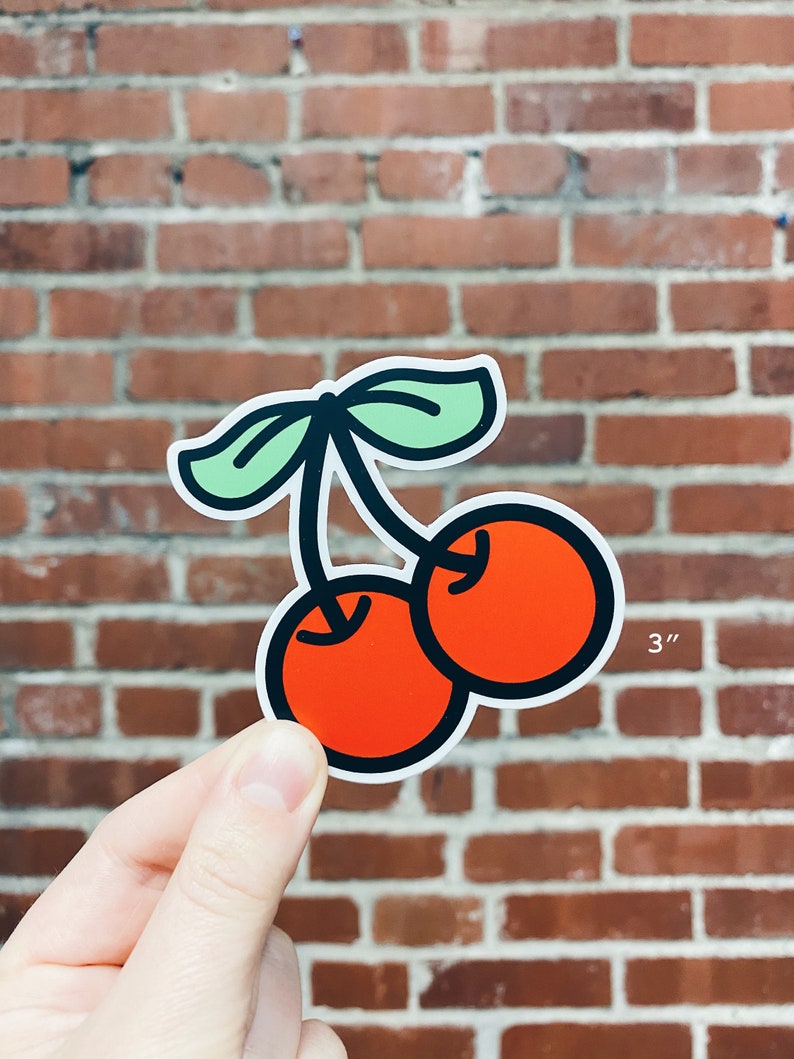 Cherries Vinyl Bumper Sticker Fruit Cherry Red Fruity Stickers 3"