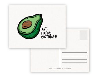 Avo Happy Birthday A2 Double Sided Postcard - Avocado Guac Guacamole