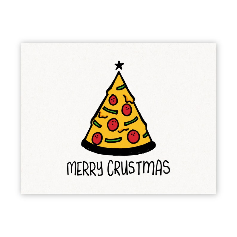 Merry Crustmas A2 5.5w x 4.25h Double Sided Postcard Christmas Tree Pizza image 2