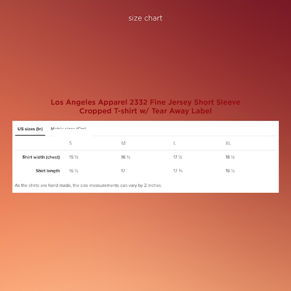 Los Angeles Apparel Size Chart