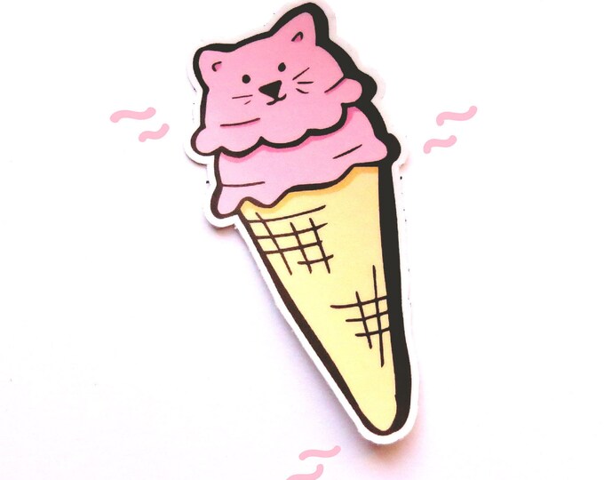 Kitty Cone Vinyl Sticker 3.5"x1.75" Cat Kitten Ice Cream