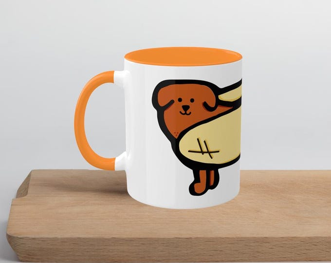 Hot Dog Ceramic Accent Mug ~ Weiner Dog Dachshund Orange Funny Mugs
