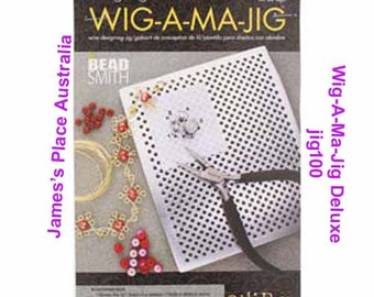 May include: A white plastic beading jig with a grid pattern and black dots. The jig is labeled "Wig-A-Ma-Jig jig100" and "Wig-A-Ma-Jig Deluxe".