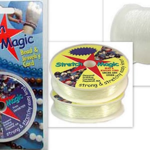 May include: A spool of clear stretch magic bead and jewellery cord. The cord is 8 mm in diameter and is strong and stretchy. The spool is labelled "Stretch Magic" and "Bead & Jewellery Cord".