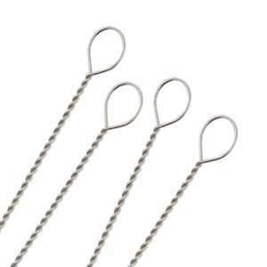 May include: Four silver twisted wire cleaning tools with a loop at the end. The tools are used for cleaning small spaces.