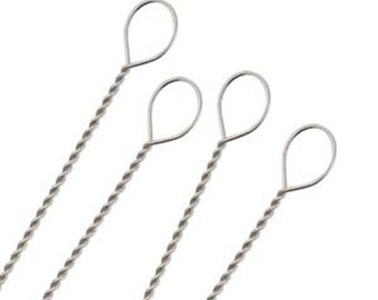 May include: Four silver twisted wire cleaning tools with a loop at the end. The tools are used for cleaning small spaces.