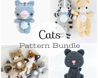 PATTERN BUNDLE: 4 Crochet Kitty Cat Patterns! Includes Mini Black Cat, Cutie Kitty, Lovey Kitties and Snuggle Kitty Patterns, Amigurumi Cats