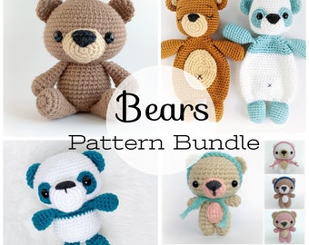 PATTERN BUNDLE: 5 Crochet Bear & Panda Patterns! Includes Pooh Bear, Cutie Bears, Lovey Bears and Snuggle Teddy Patterns, Amigurumi Bears