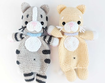 Crochet lovey kitty cat pattern, amigurumi cat pattern, heirloom toy pattern download, cat snuggler for babies