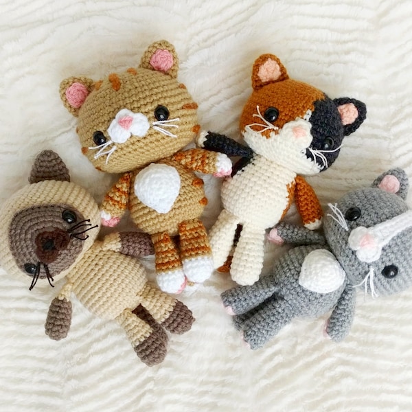 Crochet Cat Amigurumi Pattern: Siamese, Tabby, Calico, Tuxedo (PDF Pattern)