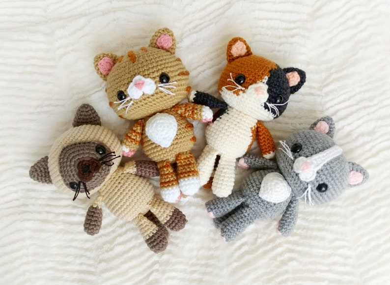 PATTERN BUNDLE: Crochet Kitty Cat Patterns! 4 Amigurumi Cat Breeds- Siamese, Tabby, Calico & Tuxedo Kitties, Written in English, Beginner 