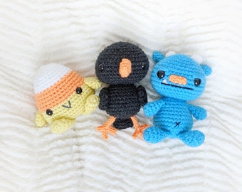 PATTERN BUNDLE: 3 Patterns! Crochet Mini Halloween Set #2 Includes Crow, Candy corn, Mini Monster Doll Amigurumi Pattern, Written in English