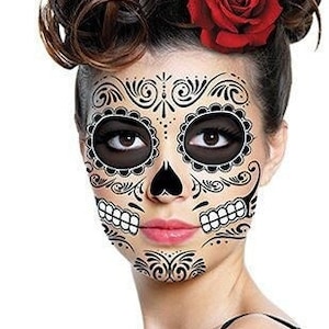 Sugar Skull Temporary Face Tattoo Skull Face Day of the Dead Dia de los Muertos Calavera Halloween Costume image 1