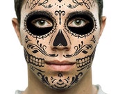 Sugar Skull Temporary Face Tattoo - Black Skull - Day of the Dead - Dia de los Muertos - Calavera - Halloween Costume