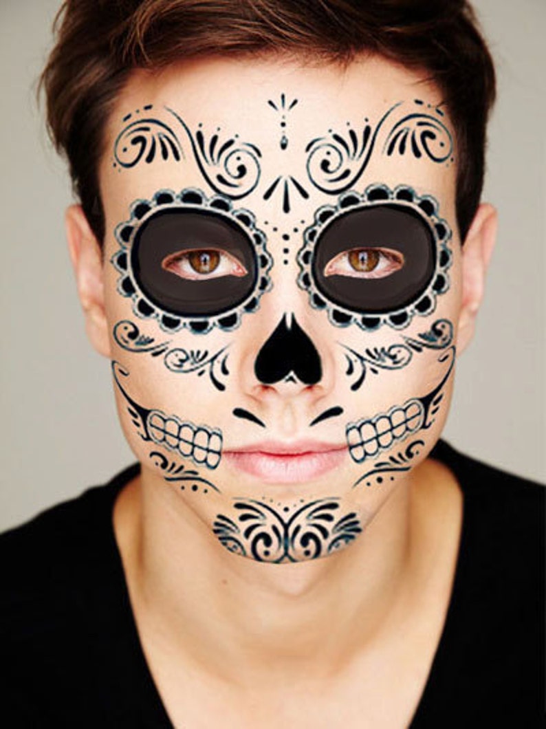 Sugar Skull Temporary Face Tattoo Skull Face Day of the Dead Dia de los Muertos Calavera Halloween Costume immagine 2