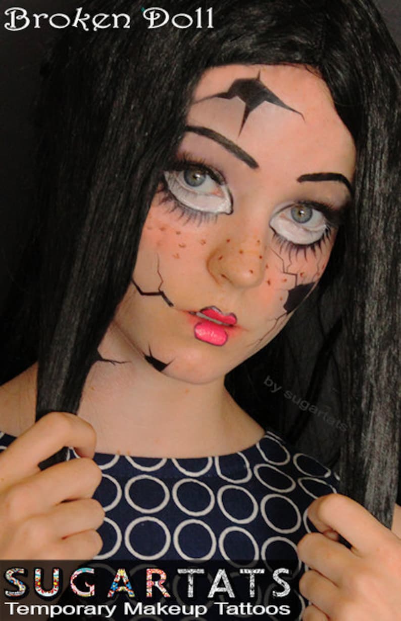 Broken Doll Temporary Face Tattoo Set Halloween Costume Etsy