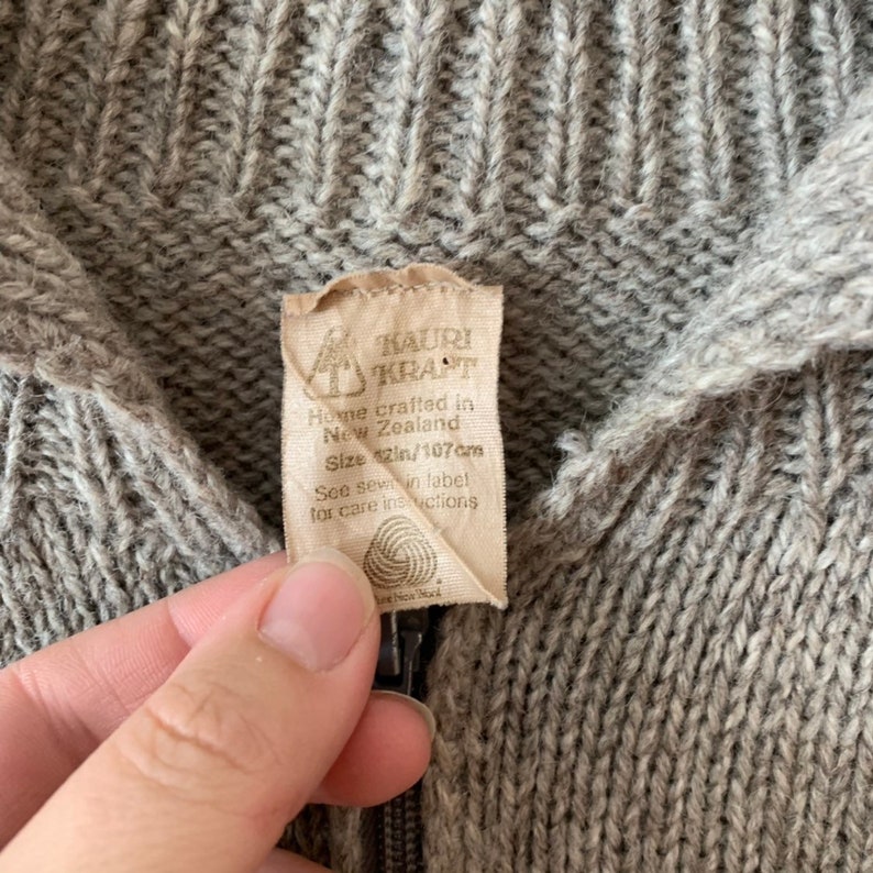 Kauri Kraft Hand Knit New Zealand Pure Wool Full Zip Sweater Coat Collared Womens Small