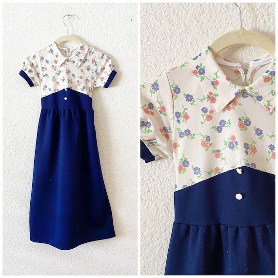 Vintage 70s Little Girls Hippie Maxi Peasant Flora