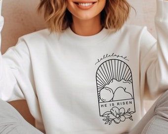 He is Risen Sweatshirt Empty Tomb Top, Faith Christian Clothing, Jesus Lives Hallelujah, Line Art Minimalist Christian Redeemer Shirt