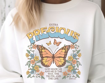 BOHO Butterfly Bible Verse Comfort Colors Sweatshirt, Faith Worship Christian Crewneck Gift For Her, Monarch Butterfly Shirt, Vintage Spring