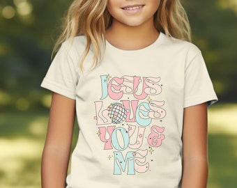 Kids Christian Clothing Jesus Loves You And Me, Faith Apparel For Children, Jesus Tshirt For Her, Child Worship Shirt, Church Merch