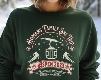 Personalized Matching Family Vacation Sweatshirt Ski Trip 2023, Road Trip Shirt Skiing Gifts, Group Shirts For Christmas Surprise Trip Gift