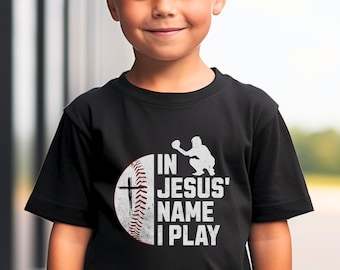 Baseball Player Gift Jesus Loves Me Shirt, In Jesus Name I Play, Christian Sports Gift Baseball Warmup Shirt Christian Schools Church Team