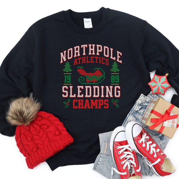 Sledding Champions Ugly Sweater For Sports Lover, Northpole Athletics Funny Christmas Sweatshirt Office Team Holiday Party, Reindeer Games