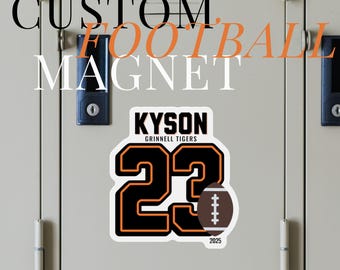 Imán de fútbol personalizado: decoración para casillero escolar, regalo con número de camiseta