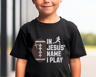 Football Player Gift Jesus Loves Me Shirt, In Jesus Name I Play, Christian Sports Flag Football Practice Shirt Christian Schools Church Team