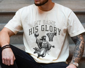 Funny Basketball Player Gift Jesus Playing Hoops Tshirt, Christian Mens B-Ball Shirt, March Madness Gift, Christian Streetwear Church Merch