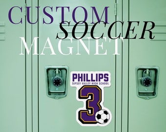 Imán de fútbol personalizado para decoración de casillero escolar, regalo con número de camiseta de jugador de fútbol, letrero magnético para vestuario de equipo de fútbol con espíritu escolar